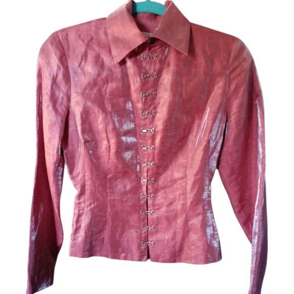 Cache Jackets & Blazers - Cache Metallic Red Hook Metal Button Lined Blazer SZ 4